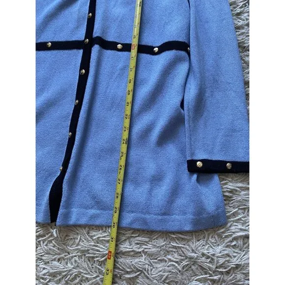 St. John Marie Gray Sweater Santana Knit 14 Blue Layering Wool Blend Duster